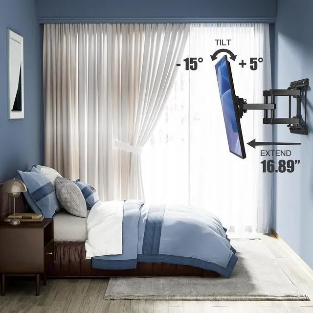 Alt view image 5 of 7 - Full Motion TV Wall Mount for Most 32-65 inch TVs up to 99 lbs, TV Mount with Dual Articulating Arms Tilt Swivel Extension Leveling, Max VESA 400x400mm, Fits 12"/16" Wood Studs, PSMFK9