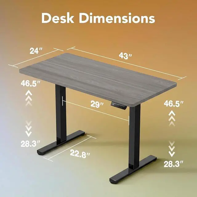 Alt view image 3 of 7 - 43 x 24 inch Electric Standing Desk Adjustable Height, 4 Memory Height Settings, Sit Stand Up Desk for Home Office & Computer Workstation, Grey