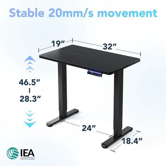 Alt view image 2 of 7 - 32" AI Smart Standing Desk with App-Synced Sedentary Reminders, Electric Height Adjustable Desk with Body-Data Ergonomic Presets, Voice Control Alexa/Google/Siri, 3 Memory Settings Table, Black