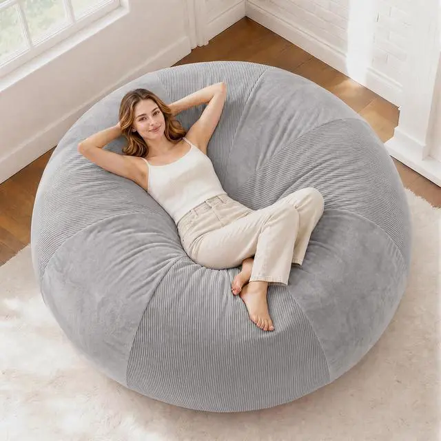 Main image of 6FT Bean Bag Chair Teardrop Bean Bag Chairs for Adults beanbag with Memory Foam Filled with Dual-Tone Unique Combination Corduroy & Luxury Distressed Velvet Washable Cover,Velvet Light Grey