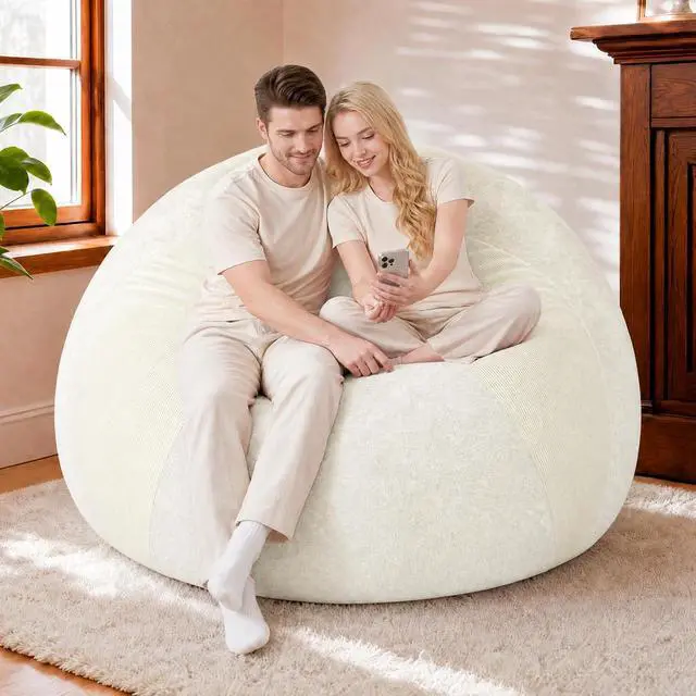 Alt view image 7 of 7 - 5FT Bean Bag Chair Teardrop Bean Bag Chairs for Adults beanbag with Memory Foam Filled with Dual-Tone Unique Combination Corduroy & Luxury Distressed Velvet Washable Cover,Corduroy White