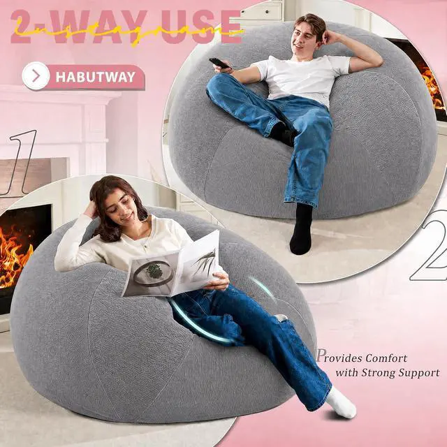 Alt view image 4 of 7 - 6FT Bean Bag Chair Teardrop Bean Bag Chairs for Adults beanbag with Memory Foam Filled with Dual-Tone Unique Combination Corduroy & Luxury Distressed Velvet Washable Cover,Velvet Light Grey