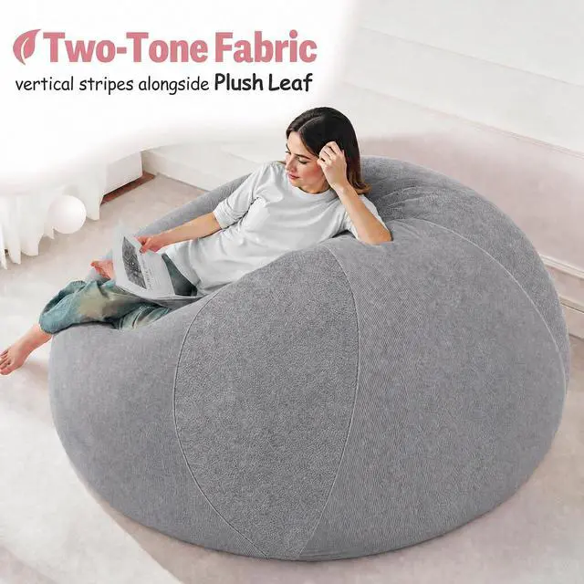 Alt view image 5 of 7 - 6FT Bean Bag Chair Teardrop Bean Bag Chairs for Adults beanbag with Memory Foam Filled with Dual-Tone Unique Combination Corduroy & Luxury Distressed Velvet Washable Cover,Velvet Light Grey