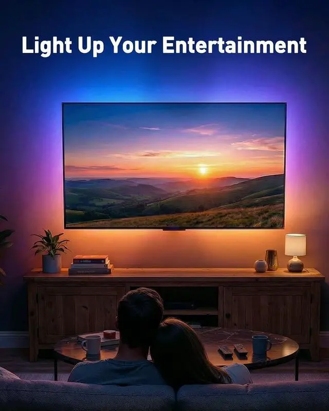 Alt view image 2 of 7 - Full Motion TV Wall Mount with LED Lights for 28-65 Inch TVs, Pre-Assembled TV Mount Up to 88 lbs, Max VESA 400x400mm, Swivel, Extension, Tilt, Music Sync Backlights, Fits 12/16" Wood Studs