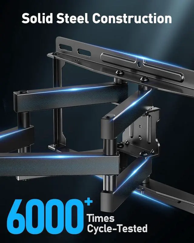 Alt view image 6 of 7 - Full Motion TV Wall Mount with LED Lights for 28-65 Inch TVs, Pre-Assembled TV Mount Up to 88 lbs, Max VESA 400x400mm, Swivel, Extension, Tilt, Music Sync Backlights, Fits 12/16" Wood Studs