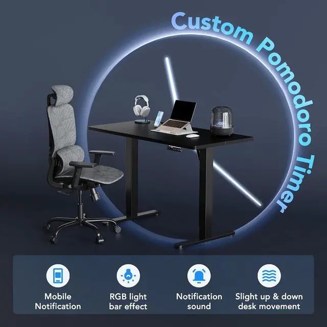 Alt view image 4 of 7 - 32" AI Smart Standing Desk with App-Synced Sedentary Reminders, Electric Height Adjustable Desk with Body-Data Ergonomic Presets, Voice Control Alexa/Google/Siri, 3 Memory Settings Table, Black