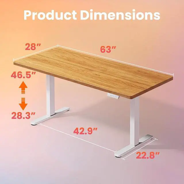 Alt view image 3 of 7 - Electric Standing Desk, 63" x 28" Height Adjustable Desk, 4 Memory Height Settings, Sit to Stand Up Desk for Home Office, with Headphone Hook, Cable Manager, Light Vintage Brown