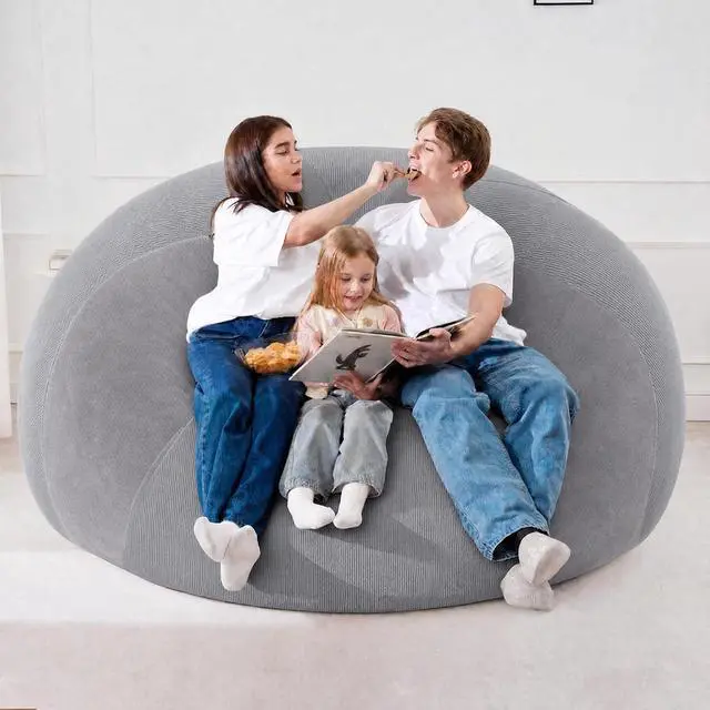 Alt view image 7 of 7 - 6FT Bean Bag Chair Teardrop Bean Bag Chairs for Adults beanbag with Memory Foam Filled with Dual-Tone Unique Combination Corduroy & Luxury Distressed Velvet Washable Cover,Velvet Light Grey