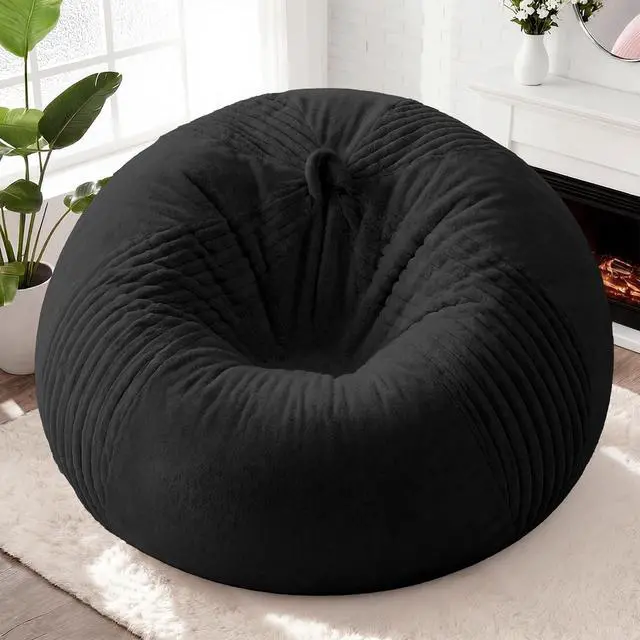Alt view image 3 of 7 - 6FT Bean Bag Chairs Teardrop Bean Bag Chairs for Adults Beanbag Chair with Memory Foam Filled Soft Stripe Leaf alongside Plush Faux Fur Washable Cover for Dorm, Bedroom(Stripe BK)