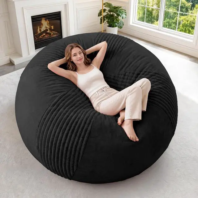Main image of 6FT Bean Bag Chairs Teardrop Bean Bag Chairs for Adults Beanbag Chair with Memory Foam Filled Soft Stripe Leaf alongside Plush Faux Fur Washable Cover for Dorm, Bedroom(Stripe BK)