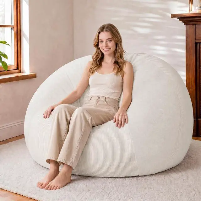 Main image of 4FT Bean Bag Chair Teardrop Bean Bag Chairs for Adults beanbag with Memory Foam Filled with Dual-Tone Unique Combination Corduroy & Luxury Distressed Velvet Washable Cover,Velvet White