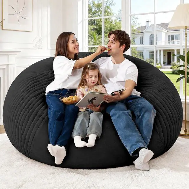 Alt view image 7 of 7 - 6FT Bean Bag Chairs Teardrop Bean Bag Chairs for Adults Beanbag Chair with Memory Foam Filled Soft Stripe Leaf alongside Plush Faux Fur Washable Cover for Dorm, Bedroom(Stripe BK)