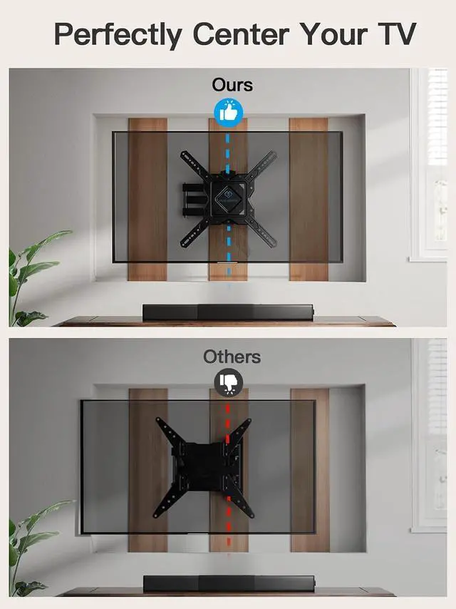 Alt view image 6 of 7 - Full Motion TV Wall Mount for 27-60 Inch Flat & Curved TVs, Single Stud TV Mount with Articulating Swivel Tilt - Wall Mount TV Bracket VESA 400x400mm up to 77 lbs, Perfect Center Design