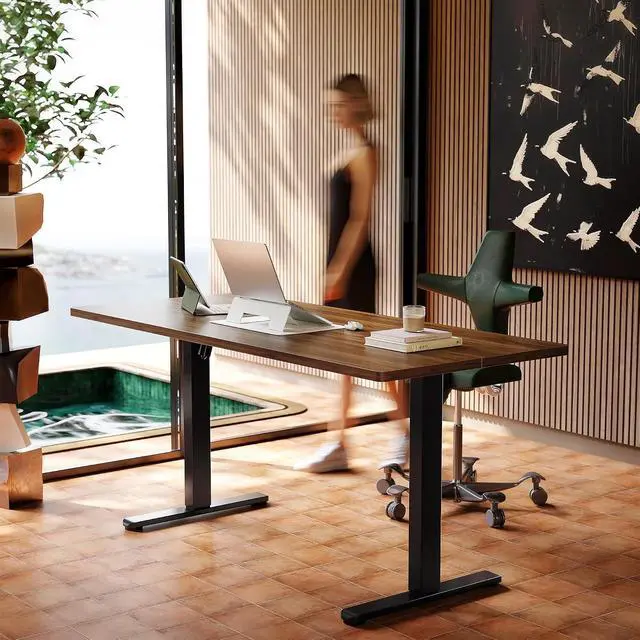 Alt view image 2 of 7 - 71 x 30 inch Electric Standing Desk Adjustable Height, 4 Memory Height Settings, Sit Stand Up Desk for Home Office & Computer Workstation, Black Walnut
