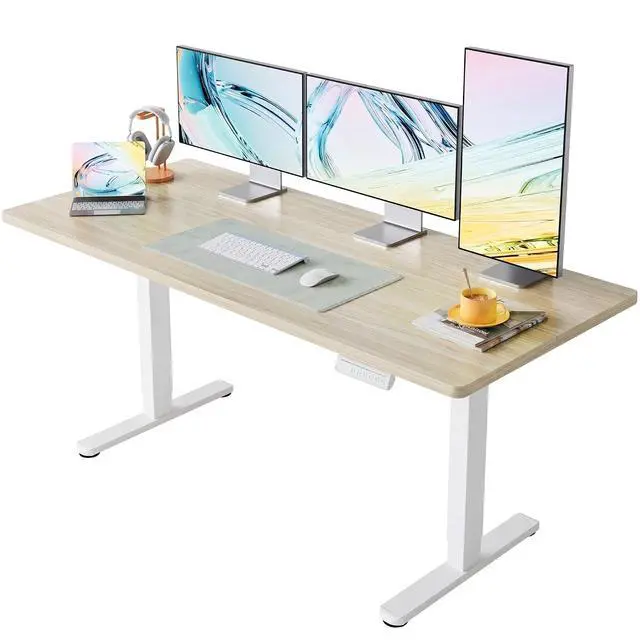 Main image of 63 x 28 inch Electric Standing Desk Adjustable Height, 4 Memory Height Settings, Sit Stand Up Desk for Home Office & Computer Workstation, Light Walnut