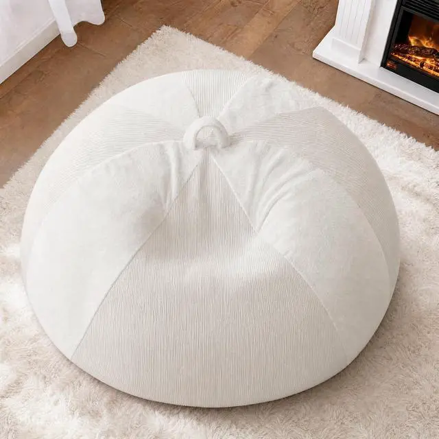 Alt view image 3 of 7 - 4FT Bean Bag Chair Teardrop Bean Bag Chairs for Adults beanbag with Memory Foam Filled with Dual-Tone Unique Combination Corduroy & Luxury Distressed Velvet Washable Cover,Velvet White