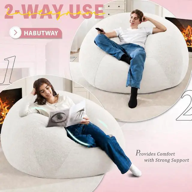 Alt view image 4 of 7 - 4FT Bean Bag Chair Teardrop Bean Bag Chairs for Adults beanbag with Memory Foam Filled with Dual-Tone Unique Combination Corduroy & Luxury Distressed Velvet Washable Cover,Velvet White