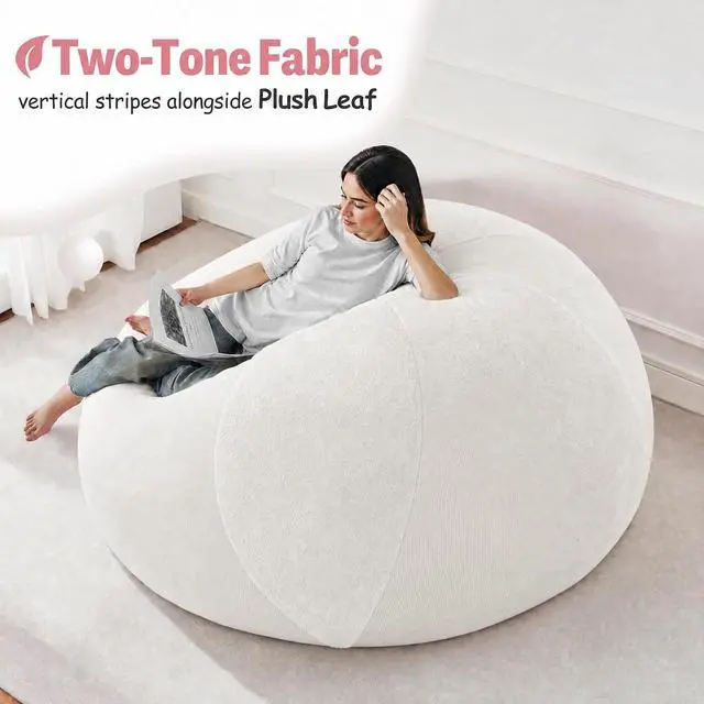 Alt view image 5 of 7 - 4FT Bean Bag Chair Teardrop Bean Bag Chairs for Adults beanbag with Memory Foam Filled with Dual-Tone Unique Combination Corduroy & Luxury Distressed Velvet Washable Cover,Velvet White