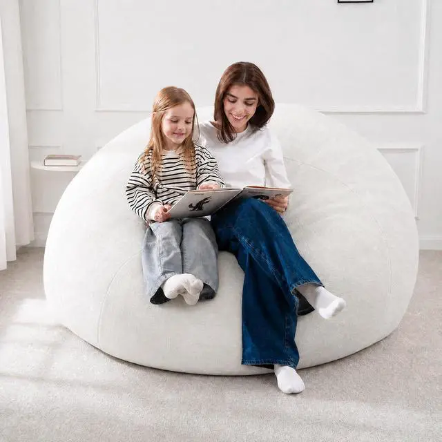 Alt view image 7 of 7 - 4FT Bean Bag Chair Teardrop Bean Bag Chairs for Adults beanbag with Memory Foam Filled with Dual-Tone Unique Combination Corduroy & Luxury Distressed Velvet Washable Cover,Velvet White