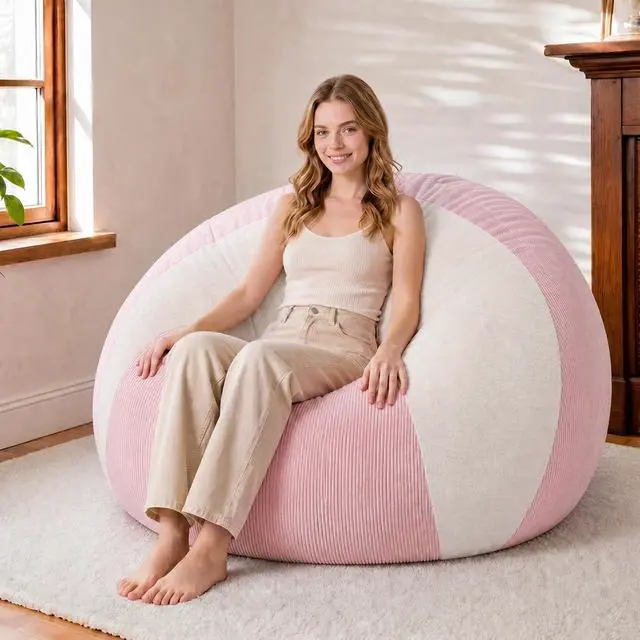 Main image of 4FT Bean Bag Chair Teardrop Bean Bag Chairs for Adults beanbag with Memory Foam Filled with Dual-Tone Unique Combination Corduroy & Luxury Distressed Velvet Washable Cover,Velvet Pink & White