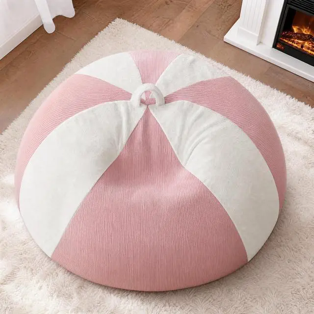 Alt view image 3 of 7 - 4FT Bean Bag Chair Teardrop Bean Bag Chairs for Adults beanbag with Memory Foam Filled with Dual-Tone Unique Combination Corduroy & Luxury Distressed Velvet Washable Cover,Velvet Pink & White