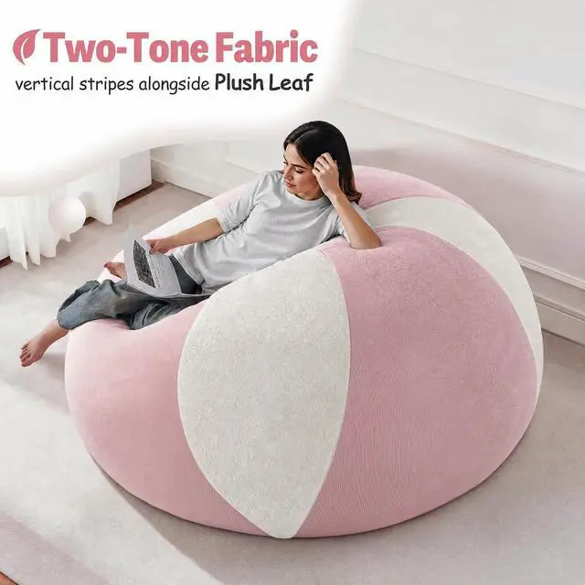 Alt view image 5 of 7 - 4FT Bean Bag Chair Teardrop Bean Bag Chairs for Adults beanbag with Memory Foam Filled with Dual-Tone Unique Combination Corduroy & Luxury Distressed Velvet Washable Cover,Velvet Pink & White