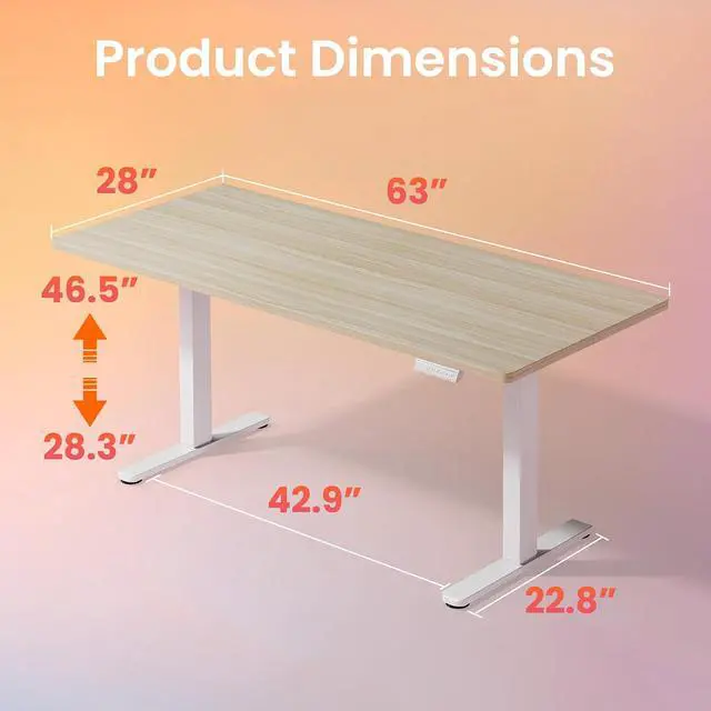Alt view image 3 of 7 - 63 x 28 inch Electric Standing Desk Adjustable Height, 4 Memory Height Settings, Sit Stand Up Desk for Home Office & Computer Workstation, Light Walnut
