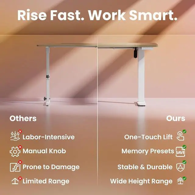 Alt view image 6 of 7 - 63 x 28 inch Electric Standing Desk Adjustable Height, 4 Memory Height Settings, Sit Stand Up Desk for Home Office & Computer Workstation, Light Walnut