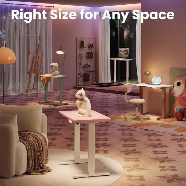 Alt view image 2 of 7 - Electric Standing Desk, 55" x 28" Height Adjustable Desk, 4 Memory Height Settings, Sit to Stand Up Desk for Home Office, with Headphone Hook, Cable Manager, Pink