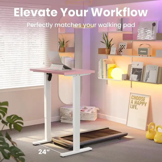 Alt view image 4 of 7 - 32" Small Electric Standing Desk Adjustable Height, 4 Memory Height Settings, Sit Stand Up Desk for Home Office & Computer Workstation, Pink