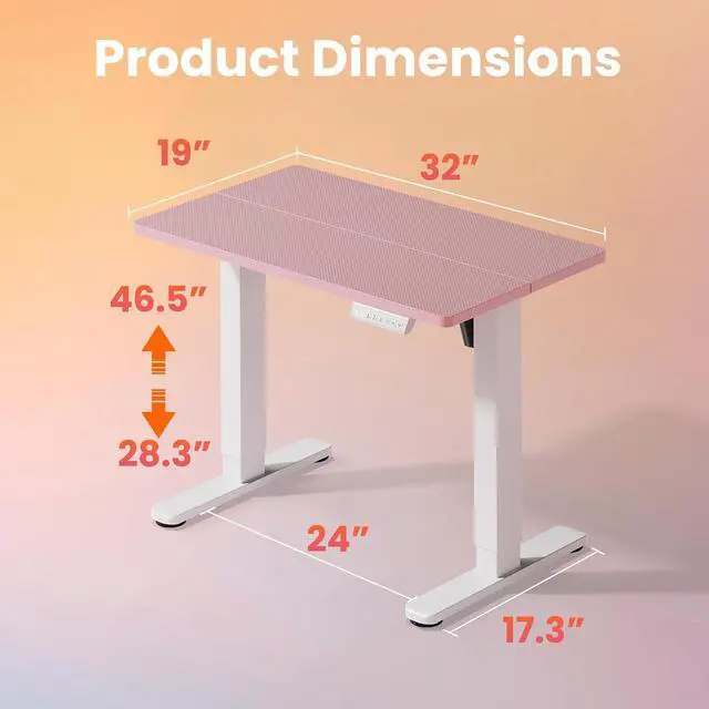Alt view image 3 of 7 - 32" Small Electric Standing Desk Adjustable Height, 4 Memory Height Settings, Sit Stand Up Desk for Home Office & Computer Workstation, Pink