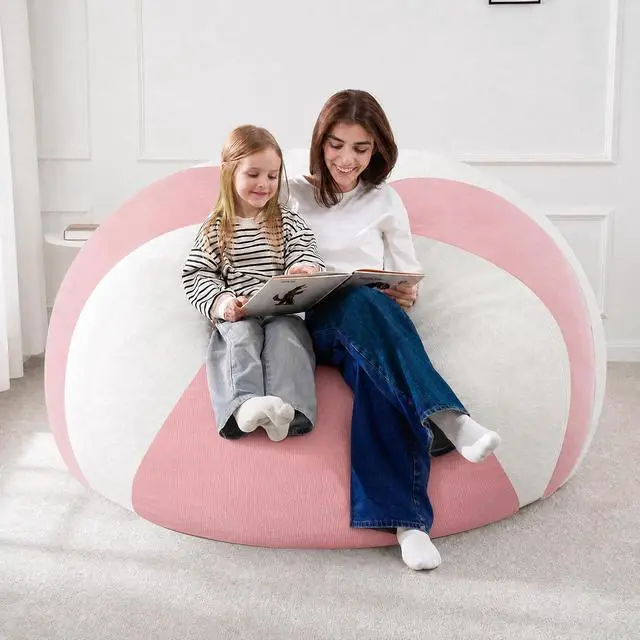 Alt view image 7 of 7 - 4FT Bean Bag Chair Teardrop Bean Bag Chairs for Adults beanbag with Memory Foam Filled with Dual-Tone Unique Combination Corduroy & Luxury Distressed Velvet Washable Cover,Velvet Pink & White