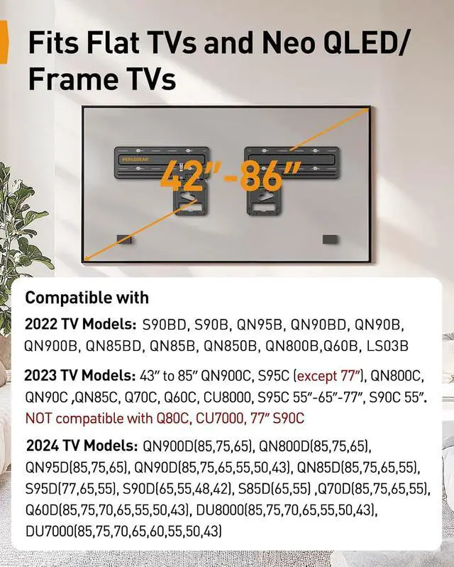 Alt view image 4 of 7 - Ultra Slim TV Wall Mount 0.3 Low Profile, Compatible with 43- 86 Flat TV, Neo QLED, Frame TV, Flush Mount Flat Mount Bracket, Micro Gap, Holds up to 132 lbs, Blends Into Any Interior
