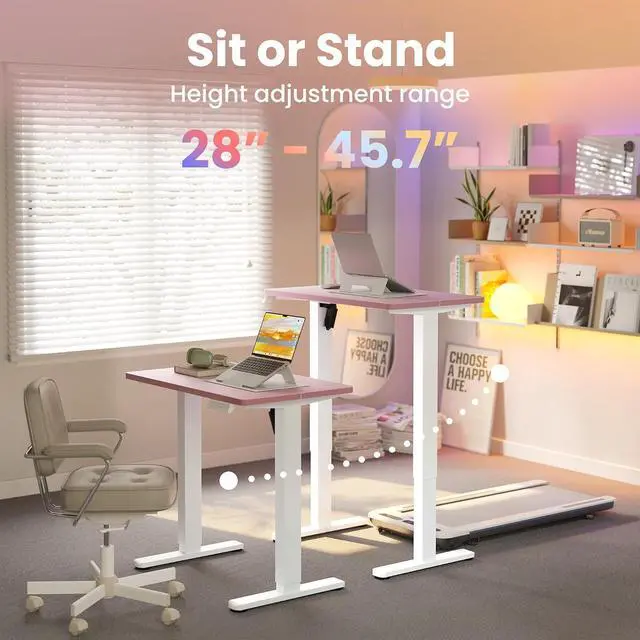Alt view image 5 of 7 - 32" Small Electric Standing Desk Adjustable Height, 4 Memory Height Settings, Sit Stand Up Desk for Home Office & Computer Workstation, Pink