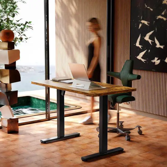 Alt view image 2 of 6 - Electric Standing Desk, 40 x 24 Inch Height Adjustable Computer Desk with Storage Bag, 4 Height Memory Settings, Sit Stand Up Desk for Home Office, Rustic Brown