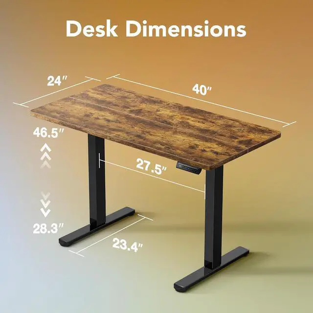 Alt view image 3 of 6 - Electric Standing Desk, 40 x 24 Inch Height Adjustable Computer Desk with Storage Bag, 4 Height Memory Settings, Sit Stand Up Desk for Home Office, Rustic Brown