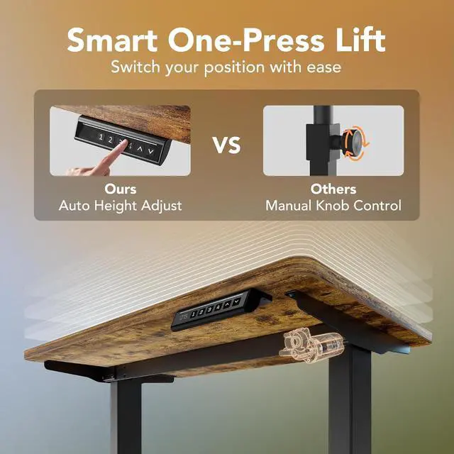 Alt view image 6 of 6 - Electric Standing Desk, 40 x 24 Inch Height Adjustable Computer Desk with Storage Bag, 4 Height Memory Settings, Sit Stand Up Desk for Home Office, Rustic Brown