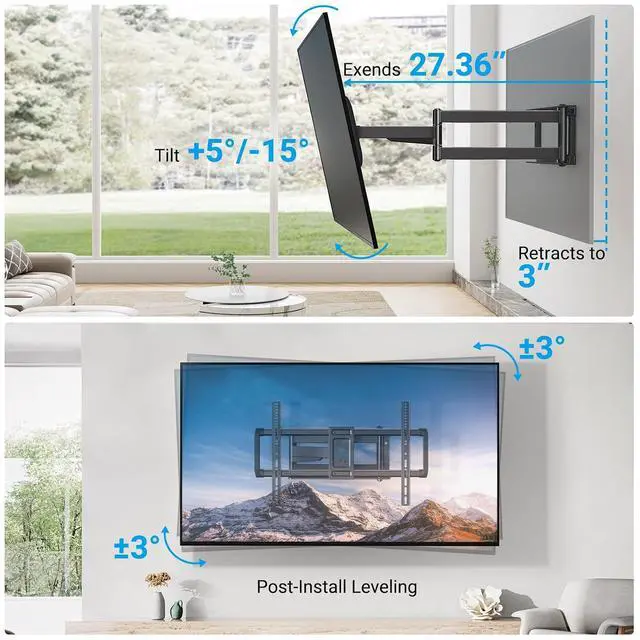 Alt view image 4 of 7 - Long Arm TV Wall Mount Full Motion for 37-75 inch TVs, Corner TV Mount Bracket with 27.36-inch Articulating Long Extension Arm, Swivel&Tilt, Max VESA 600x400mm up to 110lbs, 16" Wood Stud