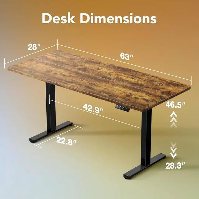 Alt view image 3 of 7 - 63 x 28 inch Electric Standing Desk Adjustable Height, 4 Memory Height Settings, Sit Stand Up Desk for Home Office & Computer Workstation, Rustic Brown