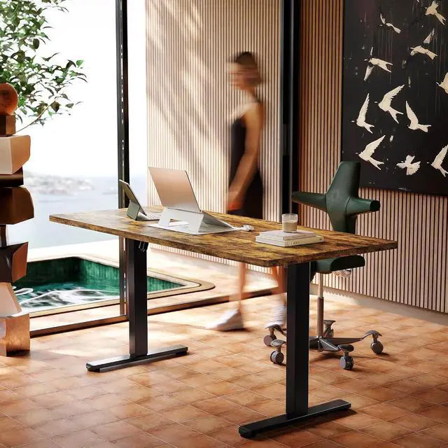 Alt view image 2 of 7 - 63 x 28 inch Electric Standing Desk Adjustable Height, 4 Memory Height Settings, Sit Stand Up Desk for Home Office & Computer Workstation, Rustic Brown