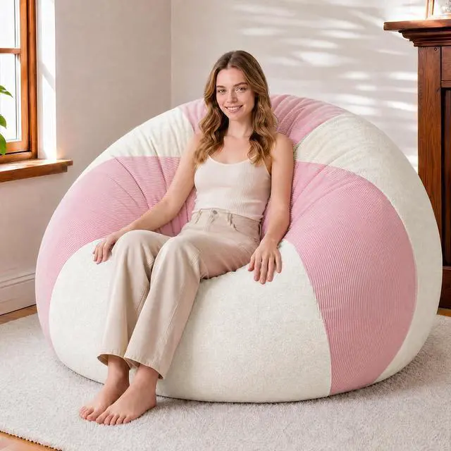 Main image of 5FT Bean Bag Chair Teardrop Bean Bag Chairs for Adults beanbag with Memory Foam Filled, Dual-Tone Unique Combination Corduroy & Luxury Distressed Velvet Washable Cover,Corduroy Pink & White