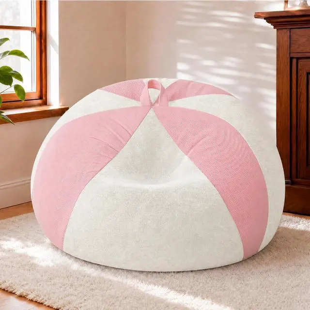 Alt view image 3 of 7 - 5FT Bean Bag Chair Teardrop Bean Bag Chairs for Adults beanbag with Memory Foam Filled, Dual-Tone Unique Combination Corduroy & Luxury Distressed Velvet Washable Cover,Corduroy Pink & White