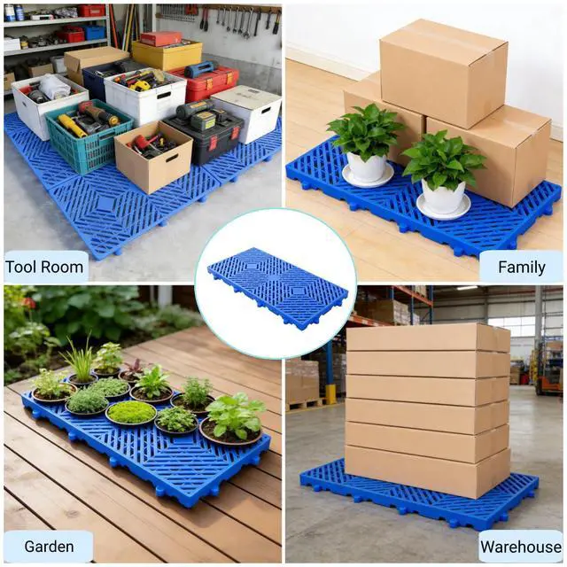 Alt view image 4 of 6 - 6ps Rhombic Plastic Pallet, Breathable Grid Ventilation Pallet for Free Splicing, 23.6x11.8x1.18 in- Lightweight Floor Pallet Load-Bearing up to 4500lb, Applicable to Garage, KitchenSupermarket...