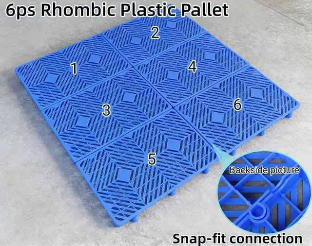 Alt view image 2 of 6 - 6ps Rhombic Plastic Pallet, Breathable Grid Ventilation Pallet for Free Splicing, 23.6x11.8x1.18 in- Lightweight Floor Pallet Load-Bearing up to 4500lb, Applicable to Garage, KitchenSupermarket...