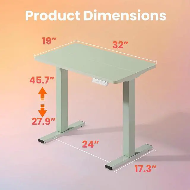 Alt view image 3 of 7 - 32x19 Inch Small Electric Standing Desk, Adjustable, Sage Green | Compact Home Office Desk, 176lbs heavy duty lifting with 4 height presets. M8 screw holes ready for DIY mobile wheels