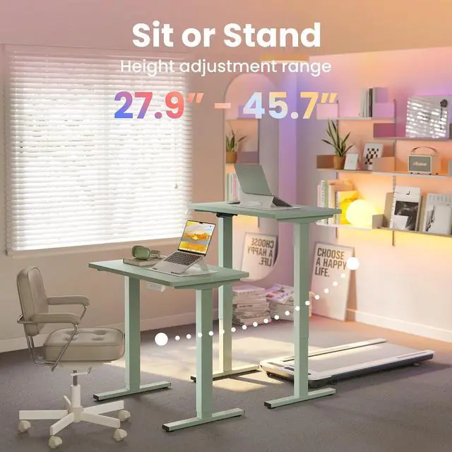 Alt view image 4 of 7 - 32x19 Inch Small Electric Standing Desk, Adjustable, Sage Green | Compact Home Office Desk, 176lbs heavy duty lifting with 4 height presets. M8 screw holes ready for DIY mobile wheels