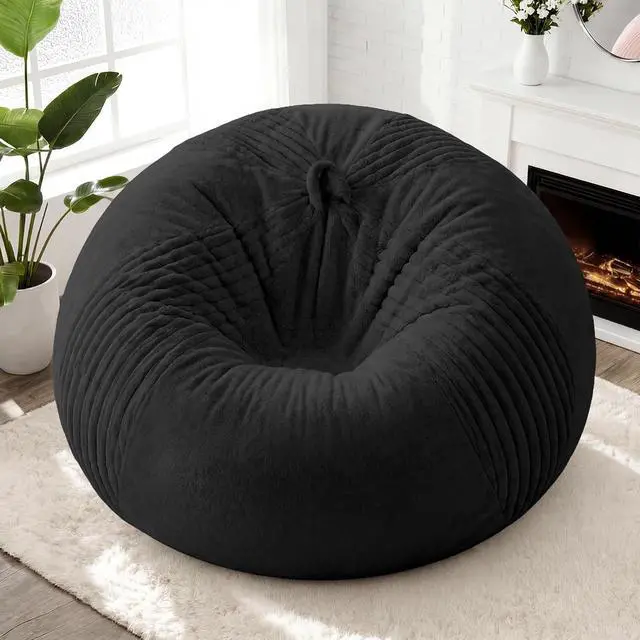 Alt view image 3 of 7 - 5FT Bean Bag Chairs Teardrop Bean Bag Chairs for Adults Beanbag Chair with Memory Foam Filled Soft Stripe Leaf alongside Plush Faux Fur Washable Cover for Dorm, Bedroom(Stripe BK)