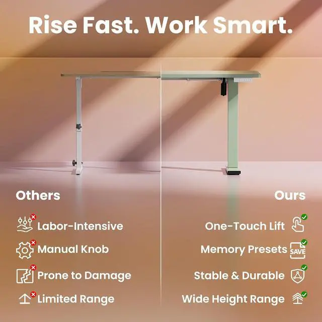 Alt view image 6 of 7 - 32x19 Inch Small Electric Standing Desk, Adjustable, Sage Green | Compact Home Office Desk, 176lbs heavy duty lifting with 4 height presets. M8 screw holes ready for DIY mobile wheels