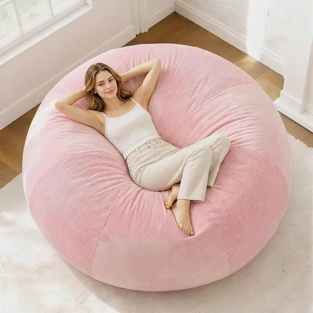 Main image of 6FT Bean Bag Chair Teardrop Bean Bag Chairs for Adults beanbag with Memory Foam Filled with Dual-Tone Unique Combination Corduroy & Luxury Distressed Velvet Washable Cover,Corduroy Pink