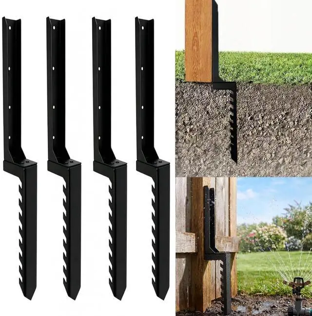 Main image of 4-Pack Thickened Serrated Steel Fence Post Spike | No Dig Ground Spike Anchor Stakes with Serrated Design for Stronger Grip for Fixing Tilted & Broken Fence Post Repair Kit